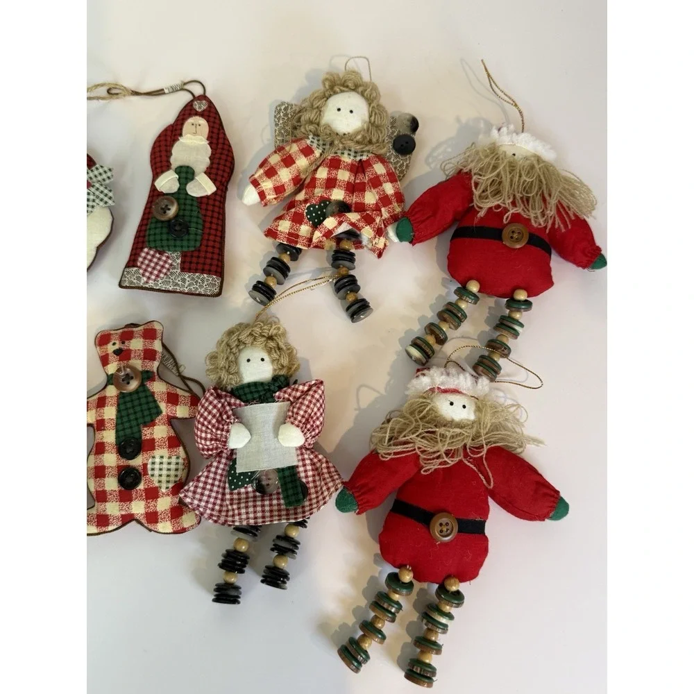 Vintage Style Rustic Christmas Ornament Lot Santa Angel Stocking Decor